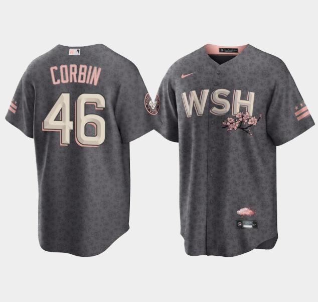 Personalized Men’s Washington Nationals #46 Patrick Corbin 2022 Grey City Connect Cherry Blossom Cool Base Stitched Jersey