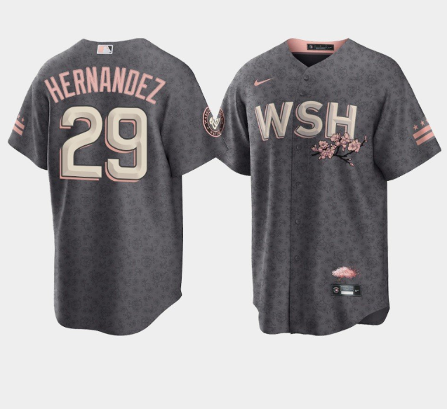 Personalized Men’s Washington Nationals #29 Yadiel Hernandez 2022 Grey City Connect Cherry Blossom Cool Base Stitched Jersey