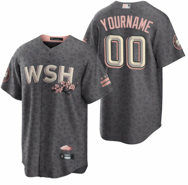 Personalized Men’s Washington Nationals Active Player 2022 Grey City Connect Cherry Blossom Cool Base Stitched Jersey