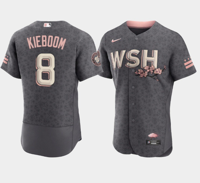 Personalized Men’s Washington Nationals #8 Carter Kieboom 2022 Grey City Connect Cherry Blossom Flex Base Stitched MLB Jersey