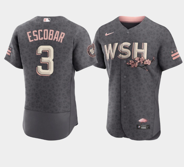 Personalized Men’s Washington Nationals #3 Alcides Escobar 2022 Grey City Connect Cherry Blossom Flex Base Stitched MLB Jersey