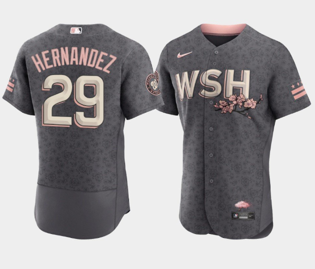 Personalized Men’s Washington Nationals #29 Yadiel Hernandez 2022 Grey City Connect Cherry Blossom Flex Base Stitched MLB Jersey
