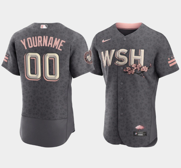 Personalized Men’s Washington Nationals Active Player 2022 Grey City Connect Cherry Blossom Flex Base Stitched MLB Jersey