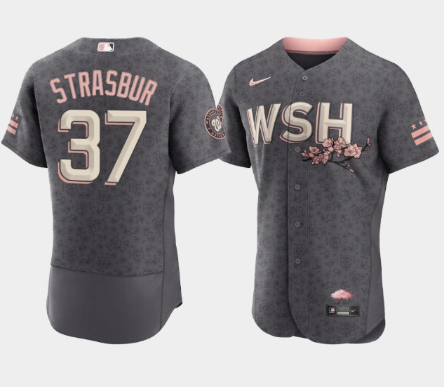 Personalized Men’s Washington Nationals #37 Stephen Strasburg 2022 Grey City Connect Cherry Blossom Flex Base Stitched MLB Jersey