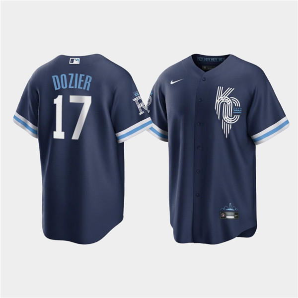 Personalized Men’s Kansas City Royals #17 Hunter Dozier 2022 Navy City Connect Cool Base Stitched Jersey