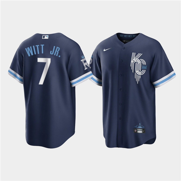 Personalized Men’s Kansas City Royals #7 Bobby Witt Jr. 2022 Navy City Connect Cool Base Stitched Jersey