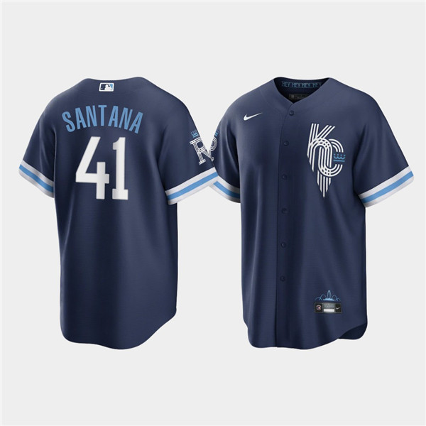 Personalized Men’s Kansas City Royals #41 Carlos Santana 2022 Navy City Connect Cool Base Stitched Jersey