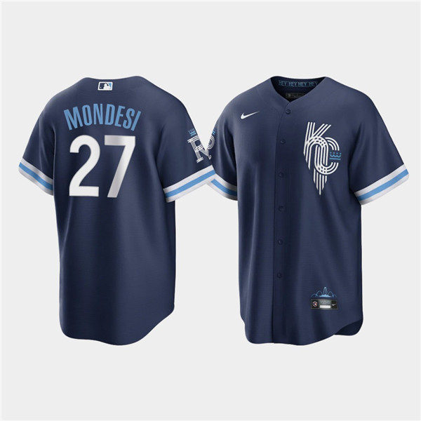 Personalized Men’s Kansas City Royals #27 Adalberto Mondesi 2022 Navy City Connect Cool Base Stitched Jersey