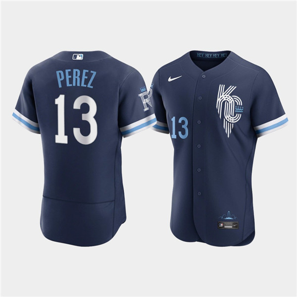 Personalized Men’s Kansas City Royals #13 Salvador Perez 2022 Navy City Connect Flex Base Stitched MLB Jersey