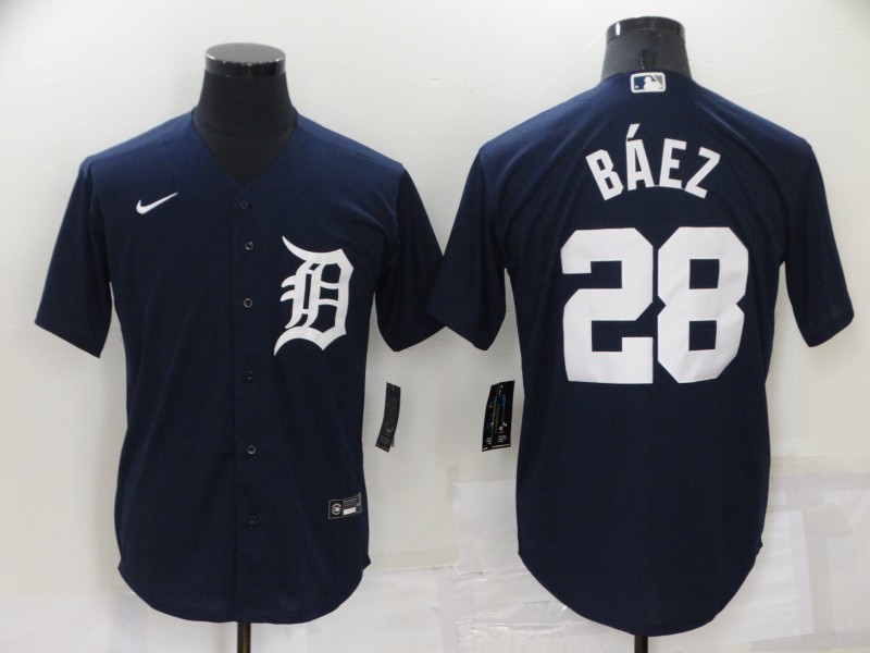 Personalized Men’s Detroit Tigers #28 Javier Báez Navy Cool Base Stitched Jersey