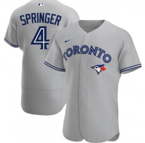 Personalized Men’s Toronto Blue Jays #4 George Springer Grey Flex Base Stitched Jersey