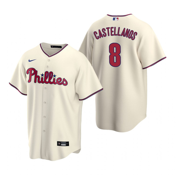 Personalized Men’s Philadelphia Phillies #8 Nick Castellanos Cream Cool Base Stitched Jersey