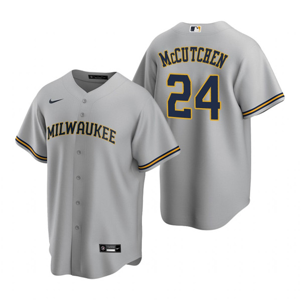Personalized Men’s Milwaukee Brewers #24 Andrew McCutchen Grey Cool Base Stitched Jersey