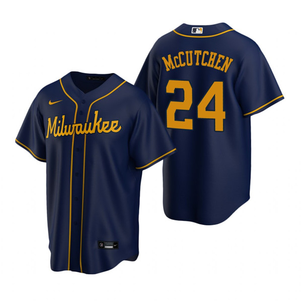 Personalized Men’s Milwaukee Brewers #24 Andrew McCutchen Navy Cool Base Stitched Jersey