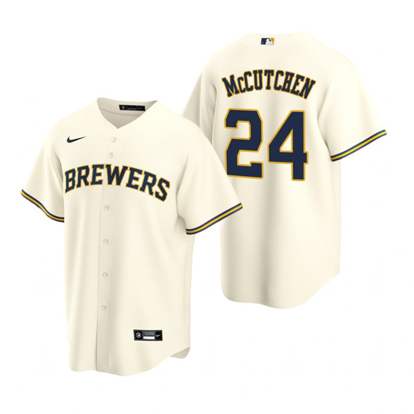 Personalized Men’s Milwaukee Brewers #24 Andrew McCutchen Cream Cool Base Stitched Jersey