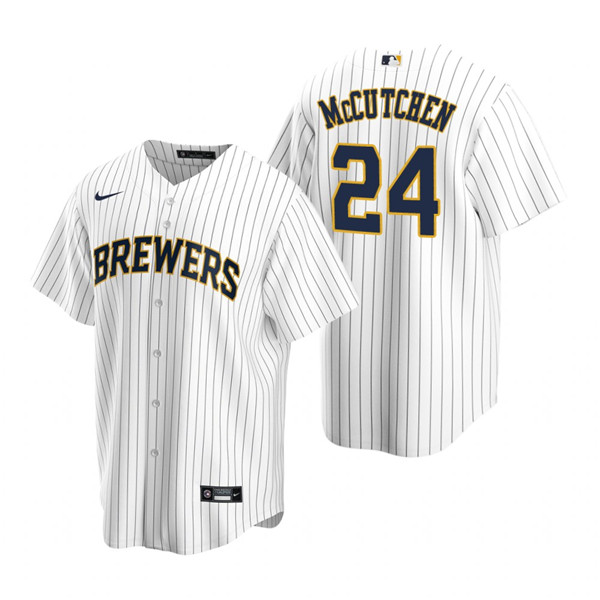 Personalized Men’s Milwaukee Brewers #24 Andrew McCutchen White Cool Base Stitched Jersey