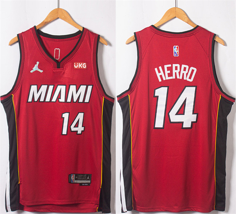 Personalized Men’s Miami Heat #14 Tyler Herro Red Statement Edition 75th Anniversary Stitched Jersey