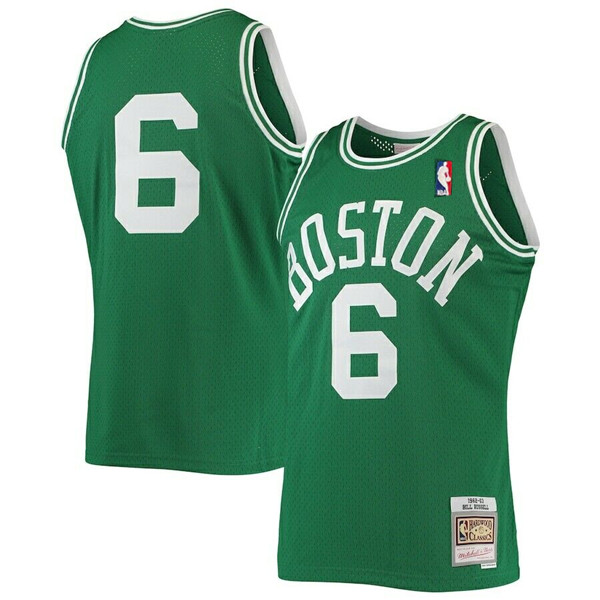Personalized Men’s Boston Celtics #6 Bill Russell 1962-63 Mitchell & Ness Green Swingman Stitched Jersey