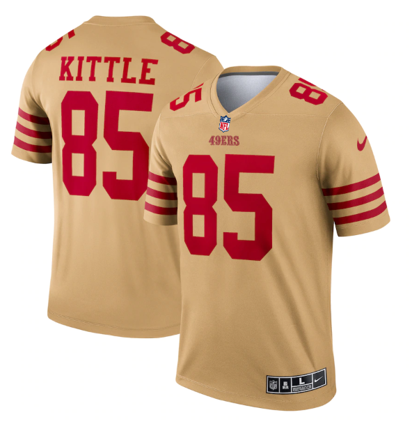Personalized Men’s San Francisco 49ers #85 George Kittle 2022 New Gold Inverted Legend Stitched Football Jersey