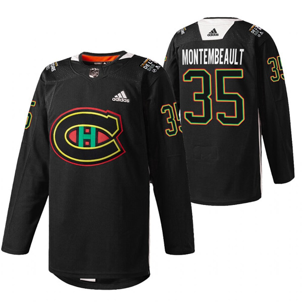 Personalized Men’s Montreal Canadiens #35 Sam Montembeault 2022 Black Warm Up History Night Stitched Jersey