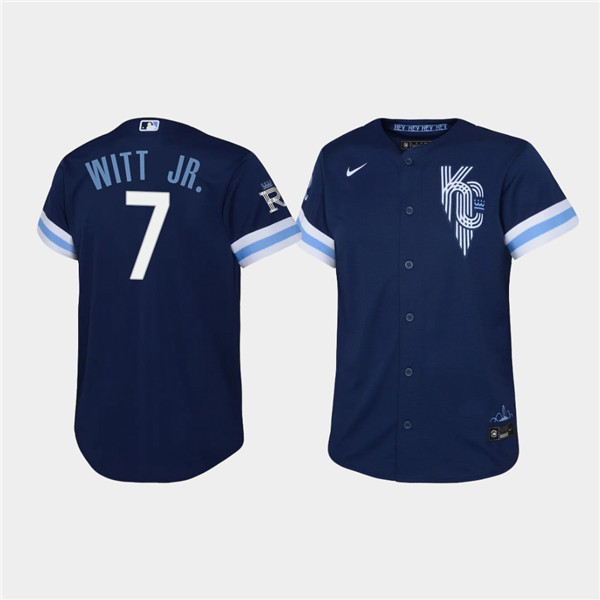Personalized Youth Kansas City Royals #7 Bobby Witt Jr. 2022 Navy City Connect Stitched Baseball Jersey