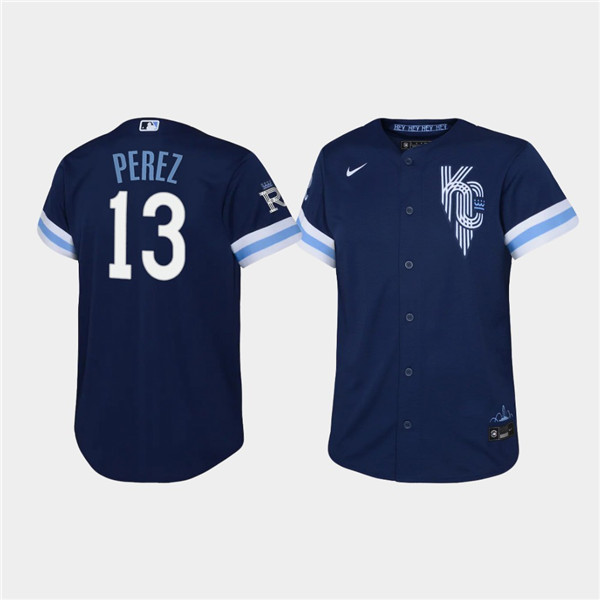 Personalized Youth Kansas City Royals #13 Salvador Perez 2022 Navy City Connect Stitched Baseball Jersey