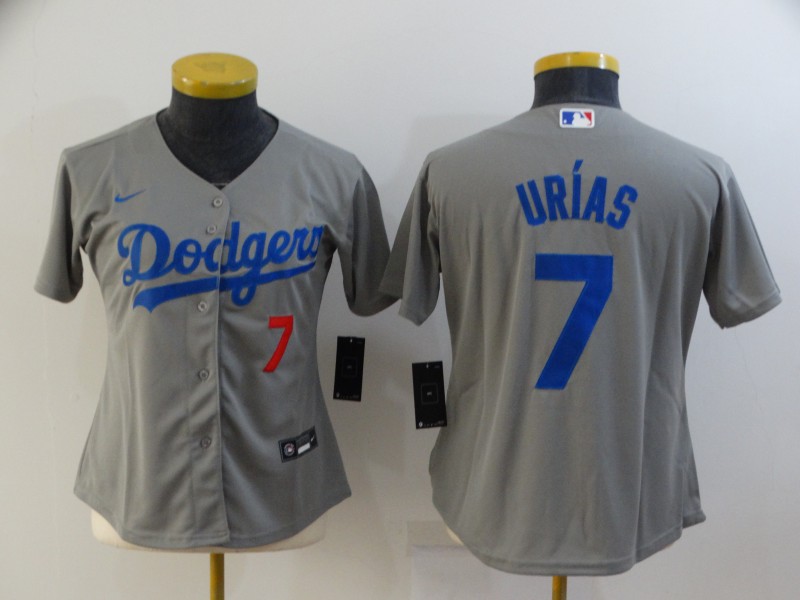 Personalized Women’s Los Angeles Dodgers #7 Julio Urias Grey Cool Base Stitched Baseball Jersey(Run Small)