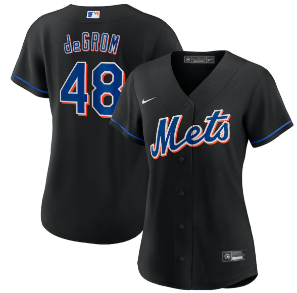 Personalized Women’s New York Mets #48 Jacob DeGrom 2022 Black Cool Base Stitched MLB Jersey(Run Small)