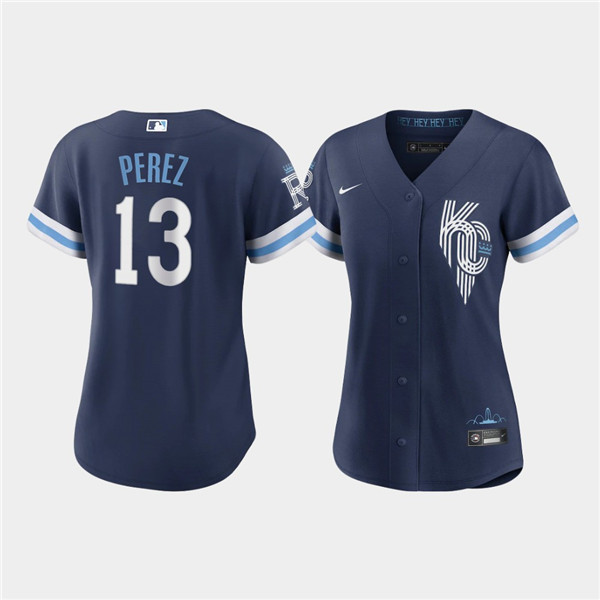 Personalized Women’s Kansas City Royals #13 Salvador Perez 2022 Navy City Connect Cool Base Stitched Jersey(Run Small)