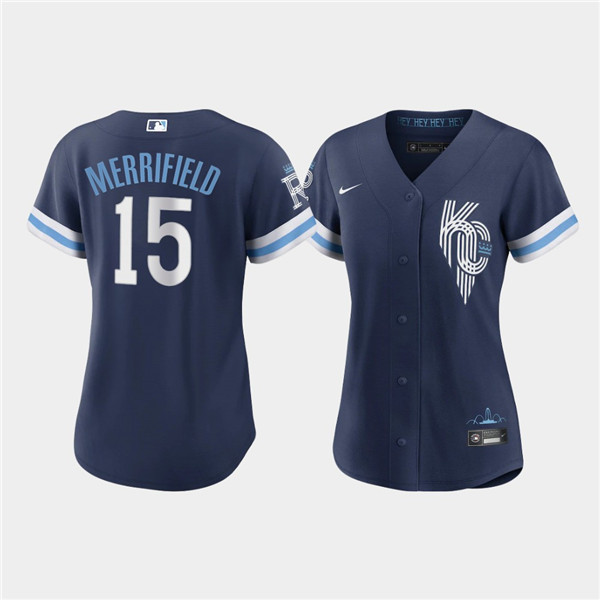 Personalized Women’s Kansas City Royals #15 Whit Merrifield 2022 Navy City Connect Cool Base Stitched Jersey(Run Small)
