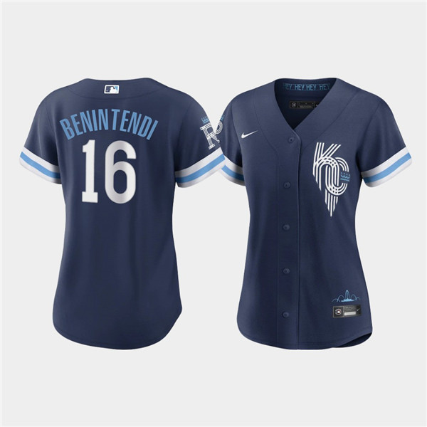 Personalized Women’s Kansas City Royals #16 Andrew Benintendi 2022 Navy City Connect Cool Base Stitched Jersey(Run Small)