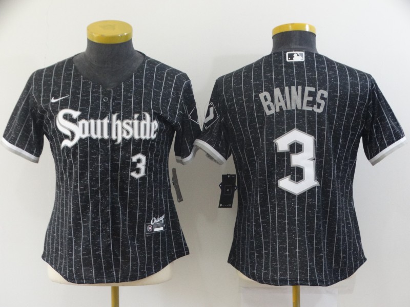 Personalized Women’s Chicago White Sox #3 Harold Baines 2021 Black Connect City Stitched Jersey(Run Small)