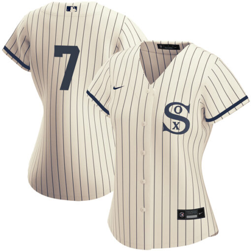 Personalized Women’s Chicago White Sox #7 Tim Anderson 2021 Cream Navy Name&Number Field Of Dreams Cool Base Stitched Jersey(Run Small)