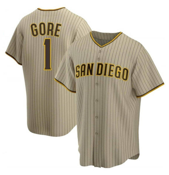 Personalized Men’s San Diego Padres #1 MacKenzie Gore Brown Cool Base Stitched Jersey