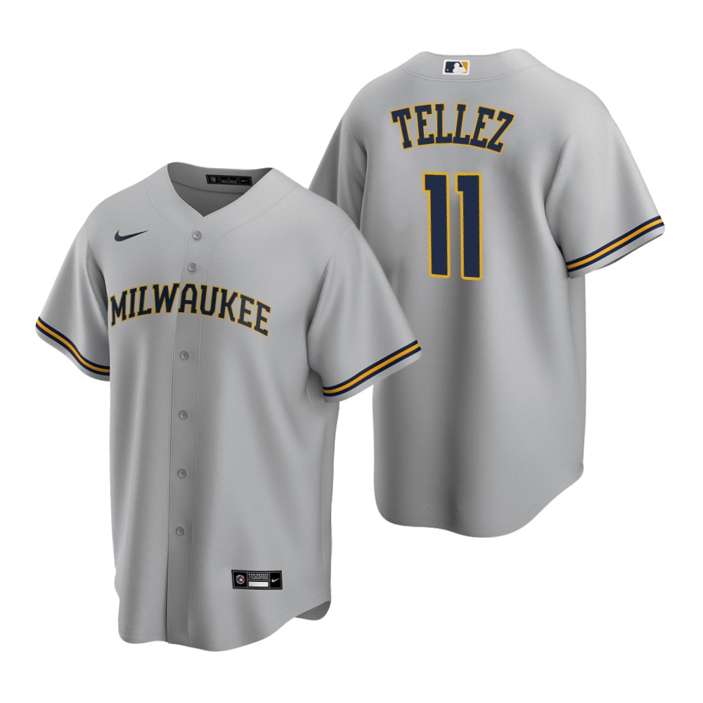 Personalized Men’s Milwaukee Brewers #11 Rowdy Tellez Grey Cool Base Stitched Jersey