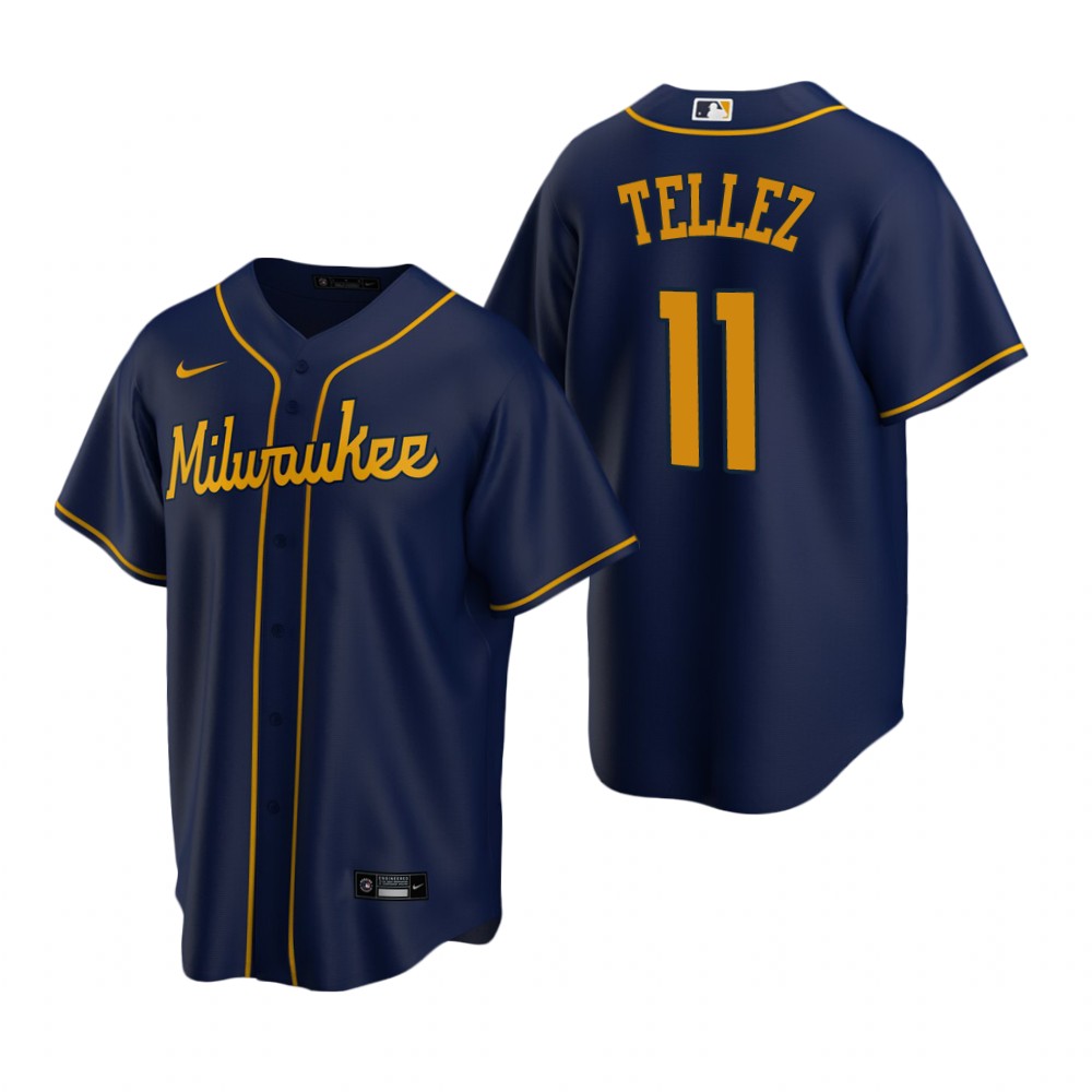 Personalized Men’s Milwaukee Brewers #11 Rowdy Tellez Navy Cool Base Stitched Jersey