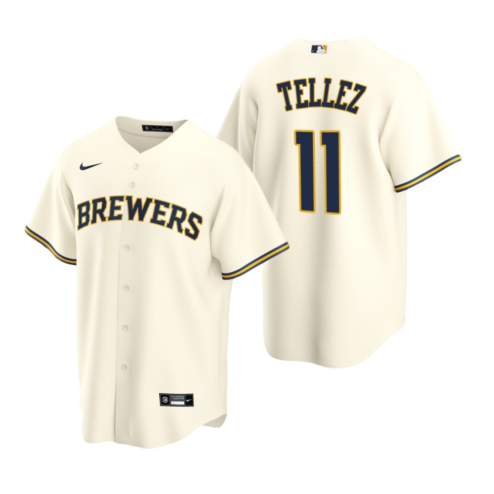 Personalized Men’s Milwaukee Brewers #11 Rowdy Tellez Cream Cool Base Stitched Jersey