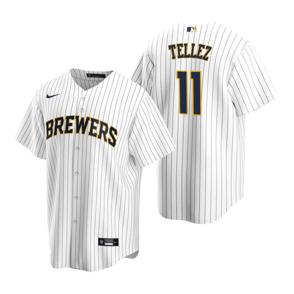 Personalized Men’s Milwaukee Brewers #11 Rowdy Tellez White Cool Base Stitched Jersey