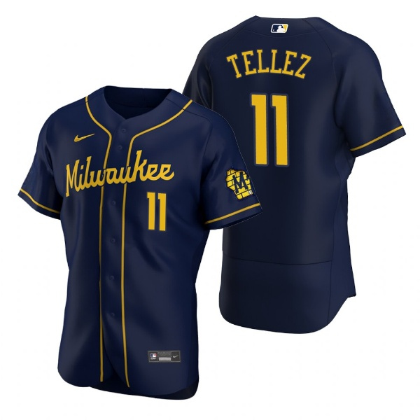 Personalized Men’s Milwaukee Brewers #11 Rowdy Tellez Navy Flex Base Stitched MLB Jersey
