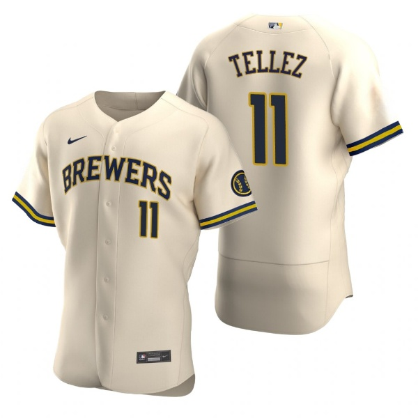 Personalized Men’s Milwaukee Brewers #11 Rowdy Tellez Cream Flex Base Stitched MLB Jersey