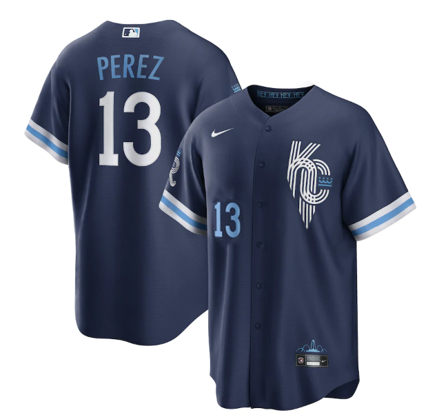 Personalized Men’s Kansas City Royals #13 Salvador Perez 2022 Navy City Connect Cool Base Stitched Jersey