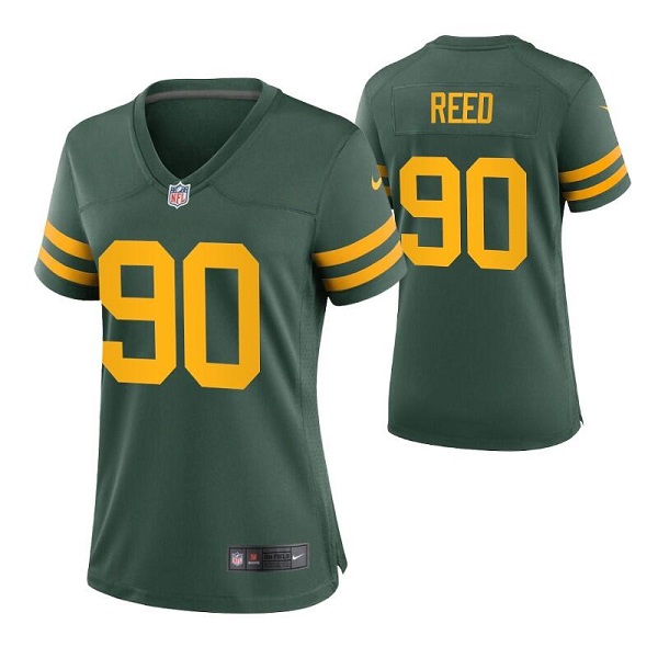Personalized Women’s Green Bay Packers #90 Jarran Reed Green Legend Stitched Jersey(Run Small)