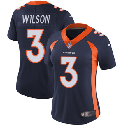 Personalized Women’s Denver Broncos #3 Russell Wilson Navy Limited Stitched Jersey(Run Small)
