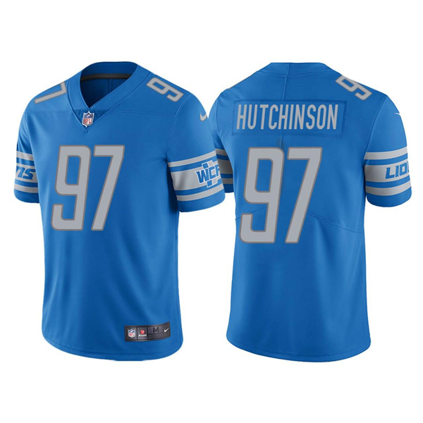 Personalized Men’s Detroit Lions #97 Aidan Hutchinson Blue NFL Draft Untouchable Limited Stitched Jersey