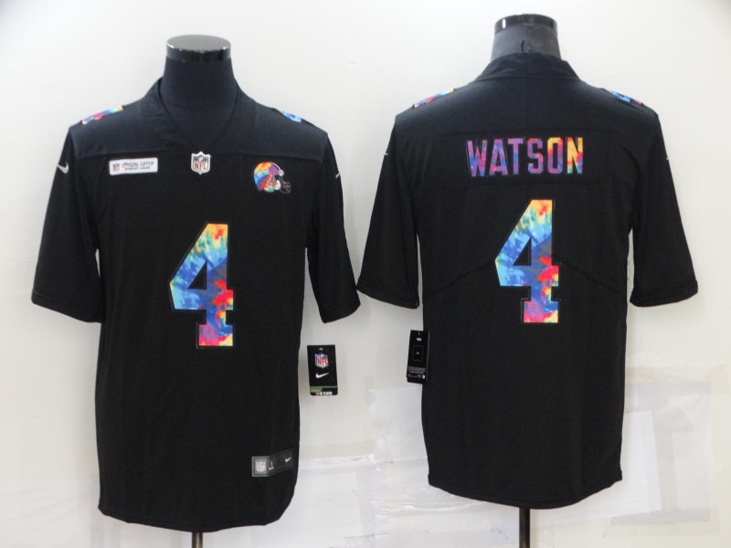 Personalized Men’s Cleveland Browns #4 Deshaun Watson Black Crucial Catch Limited Stitched Jersey