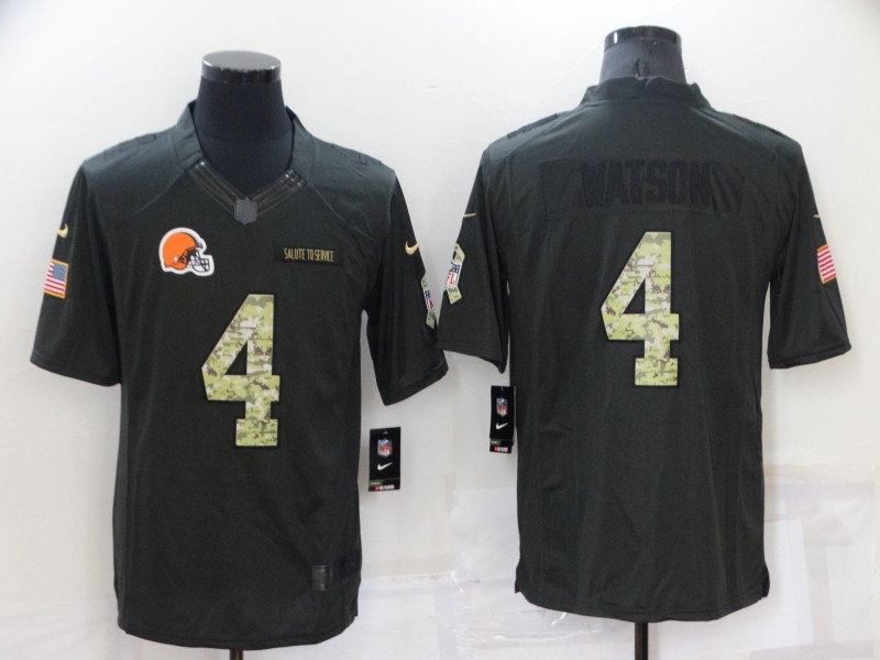 Personalized Men’s Cleveland Browns #4 Deshaun Watson Black Salute To Service Limited Stitched Jersey