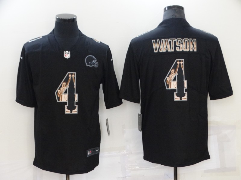 Personalized Men’s Cleveland Browns #4 Deshaun Watson Black Statue Of Liberty Limited Stitched Jersey
