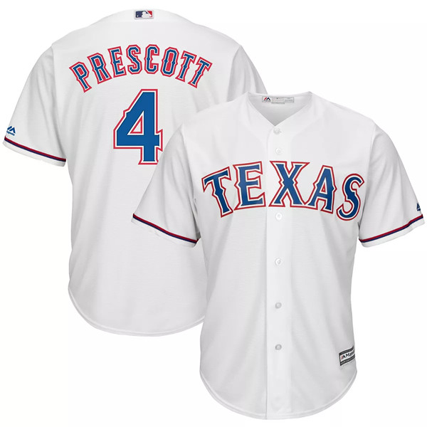 Personalized Men’s Texas Rangers #4 Dak Prescott White Cool Base Stitched Baseball Jersey