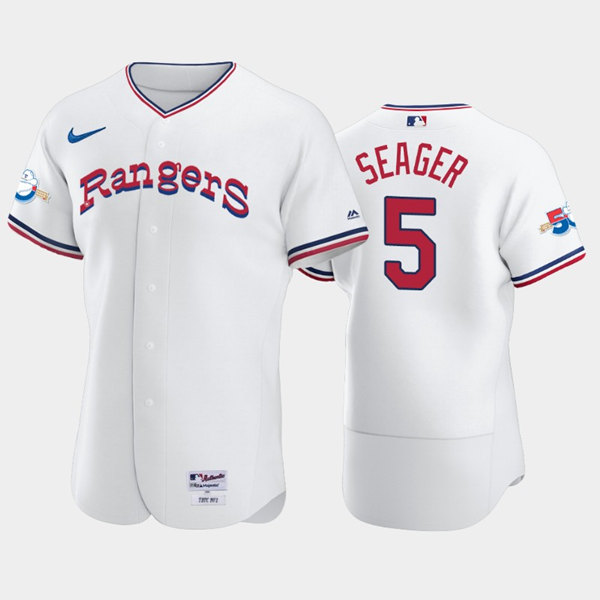 Personalized Men’s Texas Rangers #5 Corey Seager White 50th Anniversary Throwback Flex Base Stitched Jersey