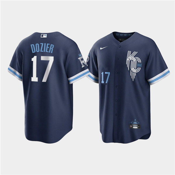 Personalized Men’s Kansas City Royals #17 Hunter Dozier 2022 Navy City Connect Cool Base Stitched Jersey